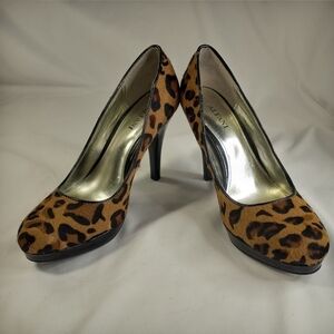 𝅺alfani Leopard Print Calf Hair Pumps